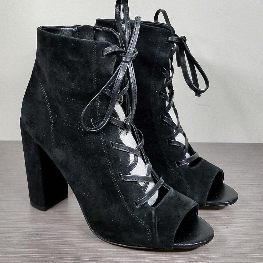 Sam Edelman Yvie Lace Up Bootie, Black Suede, Womens Size 10